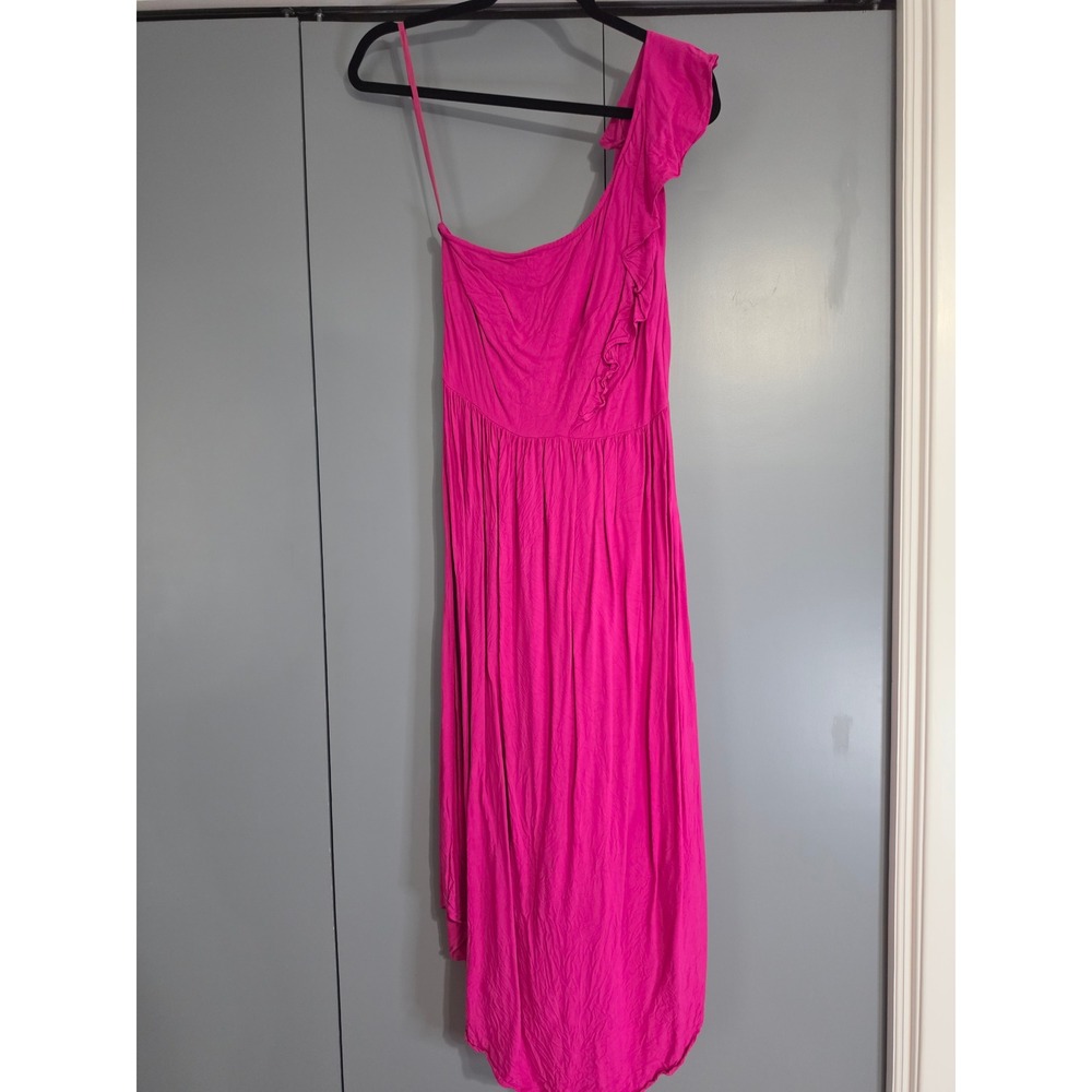 Excellent Sofia Jeans by Sofia Vergara Dress S Pink One Shoulder Ruffle Midi